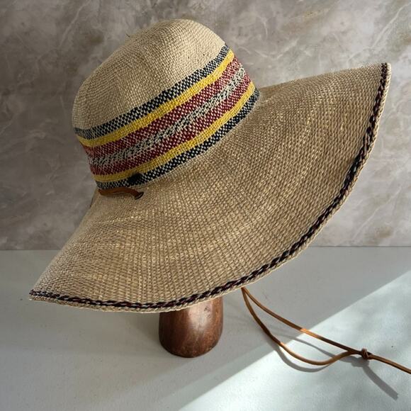 Scala Sun Hat Eloisa 100% Toyo Straw Wide Brim Multicolor Leather Chin Strap - Picture 2 of 14